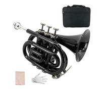 Yinfente Bb Flat Pocket tromba basso tromba per principianti e studenti con panno di pulizia, bocchino placcato argento 7C, custodia rigida guanti bianchi (nero)