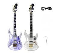 Yinfente Kit per chitarra elettrica da 99 cm, in acrilico trasparente, corpo solido per principianti, con manico in acero, tastiera in palissandro e LED azzurro, reggiseno tremolo, cavo HSH