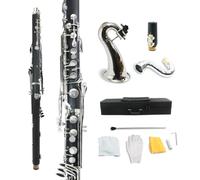 Yinfente Kit per clarinetto basso professionale in ABS per principianti, con chiavi placcate argento, kit di pulizia, guanti e grasso per sughero