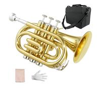 Yinfente Tromba piatta in Sib per principianti, studenti, con panno per la pulizia, bocchino placcato argento 7C, custodia rigida guanti bianchi (oro)