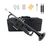 Yinfente Tromba standard per principianti, avanzati, studenti, con custodia rigida, bocchino placcato argento 7C, guanti bianchi, panno per la pulizia (nero)