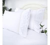 Yinfung Copricuscino increspato bianco grigio pizzo shabby chic vittoriano country Princess Frilly Pillow cover set di 2 protezioni standard Queen Pure Standard 20 x 26" Occhielli bianchi.