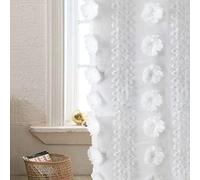 YINFUNG Tende trasparenti bianche in stile boho con pompon, lunghe 160 cm, semi-velate, ricamate, con motivo floreale, set da 2 pannelli, stile shabby chic, per finestre per soggiorno e camera da