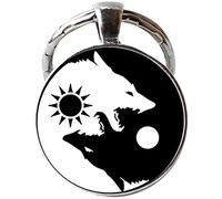Ying Yang - Portachiavi a forma di lupo in bianco e nero, con sole e luna, gioielli in bianco e nero