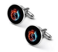 Ying Yang Simbolo Fuoco Bruciante Moda Gemelli per Uomo Camicie Classiche Gemelli Set per Matrimonio Affari, 1.7cm, Metallo, Nessuna pietra preziosa