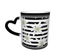 YINGD Tazza di ceramica a righe modello senza cuciture con fiori stella alpina tazza da caffè divertente cambiamento di colore tazza da viaggio tazza sensibile al calore in ceramica taglia unica