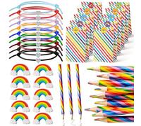 YINGENIVA Set di cancelleria arcobaleno da 41 pezzi, per l'inizio della | 10 matite colorate arcobaleno con gomma a forma di cuore, braccialetto dell'amicizia, in carta kraft