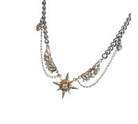 YINGhhh Collana creativa con ciondolo a forma di stella e ali in lega, gioiello per clavicola, regalo premuroso per persone care, elegante catena per collo a stella, Misura unica, come descritto, come