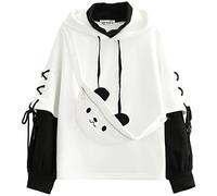 YINGKE Delle Donne Kawaii Anime Orso Anime Top Falso in Due Pezzi con Cappuccio Teen Girls Harajuku Style Pullover Felpa(XS,Bianco)