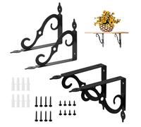 YINGLUOEU 4 Pezzi Staffe per Mensole a Parete Reggimensola Ferro Battuto Staffa per Mensola a Muro a L Decorativi con Viti per Libri Cucina 14X11cm, Nero, CYQ-101207