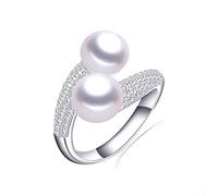 YINGQI Anello Regolabile con Perle d'Acqua Dolce Naturali Anello in Argento Sterling 925 con zirconi Brillanti Regalo di Gioielli da Sposa per Le Donne