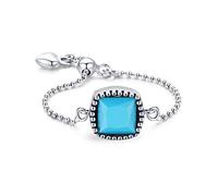 YINGQI Anello Turchese Geometrico Vintage Anello in Argento Sterling 925 Elegante con Catena a Maglia Regolabile per Gioielli da Donna