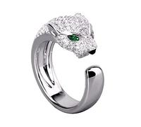 YINGQI Argento Sterling 925 Occhi Verdi Leopardo Anello Polsino Dito pavimentato zircone Pantera Animale per Gioielli da Donna