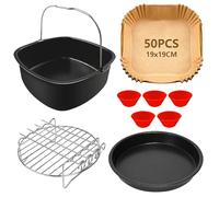 YINGRACE 21CM Accessori Friggitrice ad Aria Compatibile per Philips XL 6,2L, Moulinex 5L, COSORI 4,7L, Cecotec 5,5L, Quadrato Air Fryer Accessori 5PCS con Carta da Forno per Friggitrice ad Aria