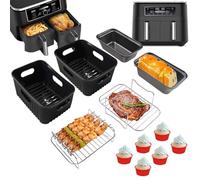 YINGRACE Accessori Friggitrice ad Aria per Ninja Foodi Max Dual Zone AF400EU 9,5 L AF300EU 7,6 L, COSORI 8,5 L, 7 pezzi con Stampo in Silicone Platino, Griglia, Teglia per Pane, Stampo per Muffin