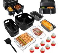YINGRACE Accessori per Friggitrice ad Aria Philips Airfryer Dual Basket Serie 3000 NA350, Serie 5000 NA550, 8PCS con Teglie in Silicone per Air Fryer, Griglia, Teglia per Pane, Stampo per Muffin