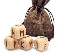 YingRen - Set di 4 dadi in legno con rune intagliate, 24 dadi intagliati in legno con simboli antichi di divinazione, per futuri giochi di divinazione e meditazione