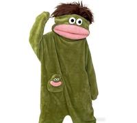YINGWDA - Tutina intera sciocca e divertente a forma di rana, oversize, in pile peluche con cappuccio, pigiama intero, comodo abbigliamento per la casa e il tempo libero, Verde, L