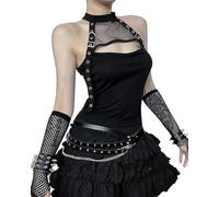 YINGWIN Crop Top da donna a rete da pesce traforata, top gotico, abbigliamento da donna, Nero , S