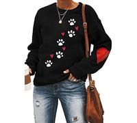 YINGWIN Felpe da donna UK girocollo Y2K Tops Line Love Puppy Paw Floral Manica Lunga Top, 4-nero, 3XL