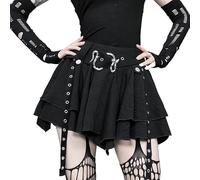 YINGWIN Minigonna da donna con volant corto, gonna a pieghe, casual, punk, linea ad A, Nero con cintura falsa, S