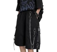 YINGWIN Punk Hip Hop Loose Shorts Ladies Cargo Shorts Donna Pantaloncini da Lavoro Gotico Harajuku Shorts con Catena, Nero , XXL