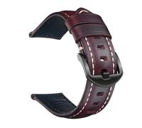 YingYou Cinturino For Orologio Premium A Sgancio Rapido 18mm 20mm 22mm 24mm 26mm Cinturino In Vera Pelle Retro Bracciale Da Polso In Pelle Di Vacchetta Cerata E Oleosa(Red (black buckle),26mm)