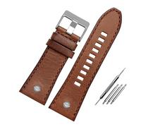 YingYou Genuino cinturino in pelle compatibile con cintura for orologio diesel DZ4476 / 4482 DZ7408 7406 4318 Cinturino 22 24 26 26 26 28 mm di grandi dimensioni Banda da polso da uomo(15 Brown silver