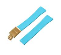 YingYou New FKM Watch Strap With Quick-release Butterfly Gold Buckle. Compatible With 16mm, 18mm, 19mm, 20mm, 21mm, And 22mm CTS Rubber Watch Strap Cutting Sizes.(SkyBlue Gold Buckle,21mmx18mm)