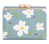 YINHEXI Portafoglio da donna, carino piccolo triplo con blocco RFID, per donne e ragazze, piccoli portafogli floreali da donna, Blu, Artistico