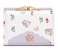 YINHEXI Portafoglio da donna, con blocco RFID, piccolo, compatto, in pelle PU, con tasca portamonete e finestra per documenti d'identità, per donne, ragazze e ragazze, Lavanda floreale, Carino