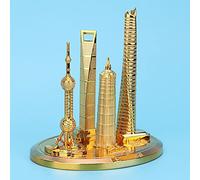 Yinhing Collezione di Edifici di Shanghai Modello Oriental Pearl Tower e Global Financial Center Artigianato Elettrolitico e Design in Bronzo Ideale per l'arredamento dell'home Office (Oro-Piccolo)