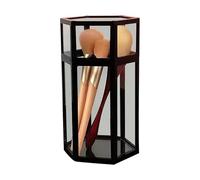 Yinhing Porta Pennelli per Trucco, Scatola Porta Pennelli per Cosmetici di Grande capacità in Vetro Ispessito Dal Design a Conchiglia con Design Dalla Forma Unica, per Truccatori (Esagono nero)