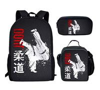 YININGDIANZI Set di 3 borse per la scuola di judo per adolescenti, zaino per libri per studenti primari, zaino per bambini, portapranzo, astuccio per la scuola, set da 3 pezzi, Rosso, M