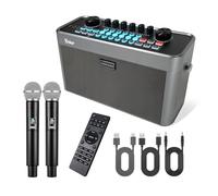 Yinker Macchina per karaoke per adulti e bambini con 2 microfoni wireless, altoparlante portatile Bluetooth per karaoke, scheda audio live con bassi/alti/effetti sonori/OTG/AUX