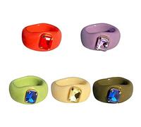 YINLANG Anelli in Resina, 5 Pezzi Anelli grossi in Acrilico Vintage Anello in Resina colorato Anello con Diamanti Anello in plastica Trasparente Carino Anello con Gemme quadrate alla Moda
