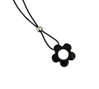 YiNLuax Elegante collana con ciondolo a forma di fiore traforato, con cordoncino in pelle per un look unico e senza sforzo