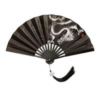 YiNLuax Ventaglio pieghevole cinese tradizionale a doppia faccia per danza manuale con nappe Ventaglio pieghevole vintage