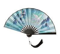 YiNLuax Ventaglio pieghevole cinese tradizionale a doppia faccia per danza manuale con nappe Ventaglio pieghevole vintage