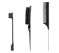 Yinluluna Set di 3 pennelli per capelli lisci con setole per capelli, pettine a coda di topo e pettine per prendere in giro, strumenti per separare, pettinare, levigare o acconciare (nero)