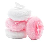 Yinluluna Set di 4 spugnette grandi e soffici, 8,9 cm, soffici, con manico a nastro, lavabili e riutilizzabili, per viso e corpo (2 bianchi, 2 rosa)