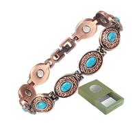 YINOX Magnetic Therapy Artrite Braccialetto di rame per le donne, allevia efficacemente l'artrite e il dolore al polso, intarsiato con turchese turco, combina moda e salute (3500 Gauss) (N)