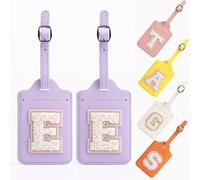 Yintry Etichette per bagagli in pelle PU da 26 lettere Protezione della privacy con carta d'identità con nome Individua rapidamente bagagli, valigie Elementi essenziali da viaggio,Confezione da 2