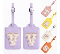 Yintry Etichette per bagagli in pelle PU da 26 lettere Protezione della privacy con carta d'identità con nome Individua rapidamente bagagli, valigie Elementi essenziali da viaggio,Confezione da 2