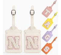 Yintry Etichette per bagagli in pelle PU da 26 lettere Protezione della privacy con carta d'identità con nome Individua rapidamente bagagli, valigie Elementi essenziali da viaggio,Confezione da 2