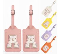 Yintry Etichette per bagagli in pelle PU da 26 lettere Protezione della privacy con carta d'identità con nome Individua rapidamente bagagli, valigie Elementi essenziali da viaggio,Confezione da 2