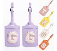 Yintry Etichette per bagagli in pelle PU da 26 lettere Protezione della privacy con carta d'identità con nome Individua rapidamente bagagli, valigie Elementi essenziali da viaggio,Confezione da 2