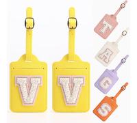 Yintry Etichette per bagagli in pelle PU da 26 lettere Protezione della privacy con carta d'identità con nome Individua rapidamente bagagli, valigie Elementi essenziali da viaggio,Confezione da 2