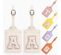 Yintry Etichette per bagagli in pelle PU da 26 lettere Protezione della privacy con carta d'identità con nome Individua rapidamente bagagli, valigie Elementi essenziali da viaggio,Confezione da 2