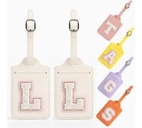 Yintry Etichette per bagagli in pelle PU da 26 lettere Protezione della privacy con carta d'identità con nome Individua rapidamente bagagli, valigie Elementi essenziali da viaggio,Confezione da 2